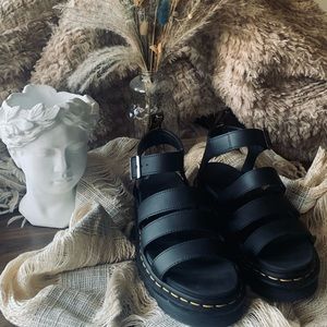 Dr. Marten’s Blaire Black Matte Sandals with Silver Buckle